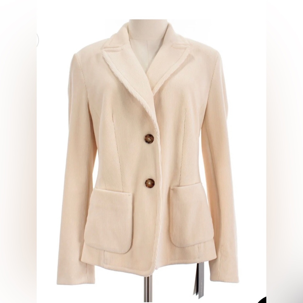 CORDUROY BLAZER SIZE N3/8 US 10 IN SOLID CREAM COTTON BLEND